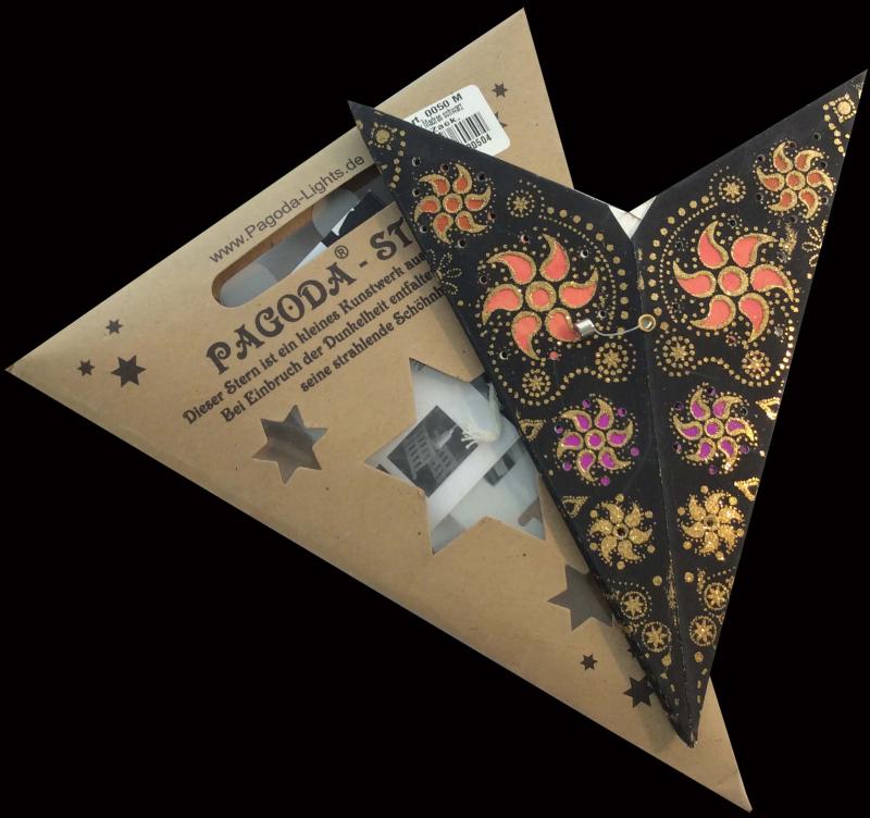 Baby Madras Black - Foldable glowing Paperstar with 5 points, 40 cm